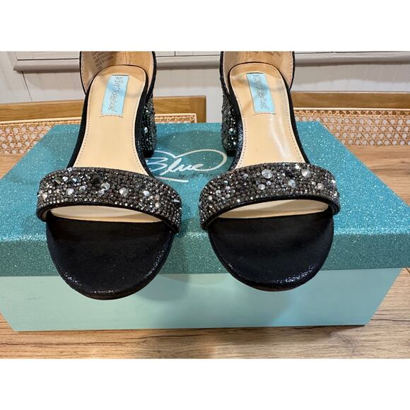 Betsey Johnson Blue SB-Mari Dressy Heels Black Rhinestones Size 5 Wide NIB - Picture 5 of 14